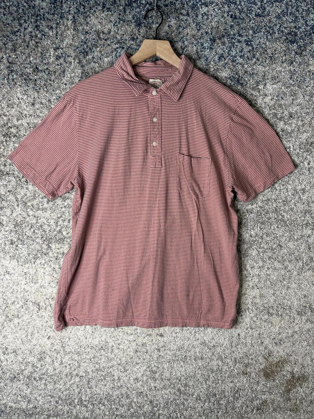 Faherty Polo Shirt Mens XL Pink Striped 100% Cotton Jersey Pocket Short Sleeve